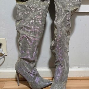 Silver Glitter Over-the-Knee Boots
